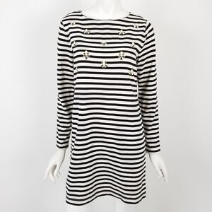 LOFT Striped Embellished Shift Dress Small